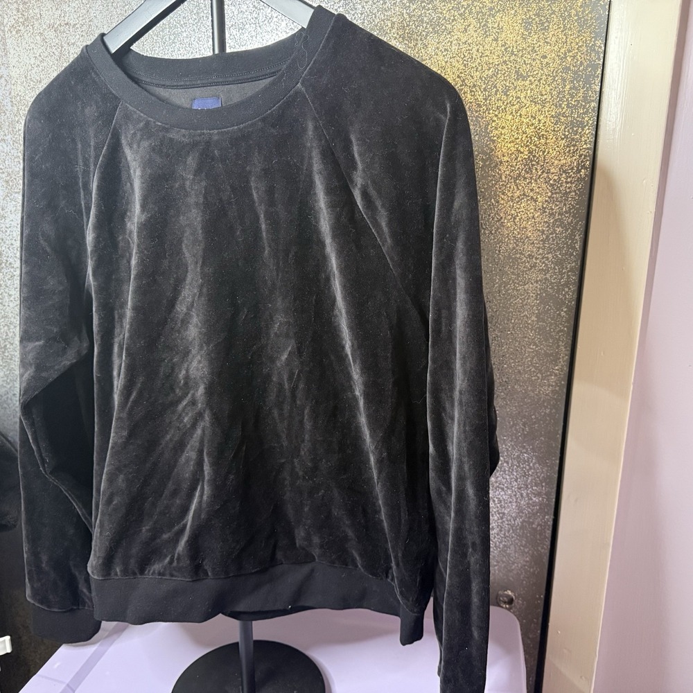Gap Women's M Black Velour Crewneck Pullover Sweater Velvet Y2K Minimalist - Picture 3 of 6